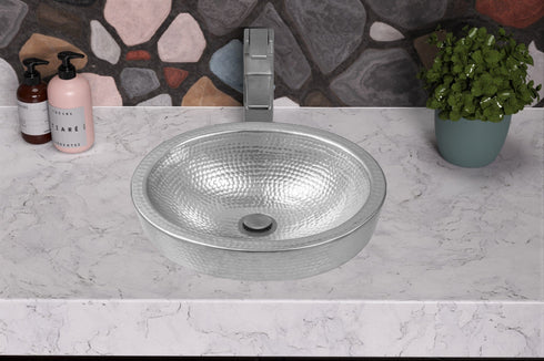 Hand Hammered 17 inch Aluminum Skirted Oval Vessel Bathroom Sink - Nickel